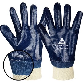 12 Pairs Rabbit Safety Zwickau Lite Nitrile Work Gloves, Fully Coated, Oil-Resistant Nitrile Gloves with Knitted Cuff, Size L (09)