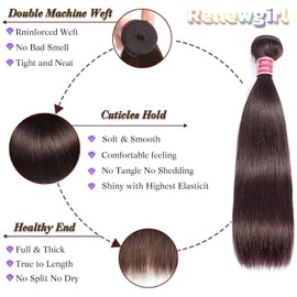 Brown Bundles Human Hair with Closure (14 16 18with 14Free) Chocolate Brown Straight Hair 3Bundles with 4x4 Lace Closure Double Machin Weft Dark Brown Bundles Human Hair