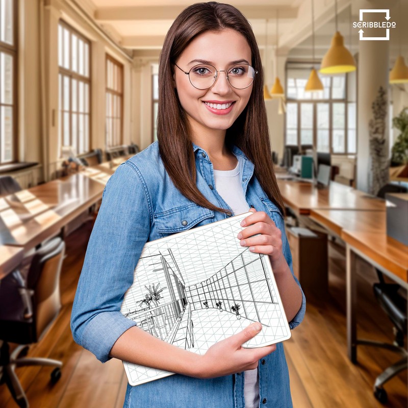 SCRIBBLEDO 2 Point Perspective Grid 11”x14” Large Graph Dry Erase