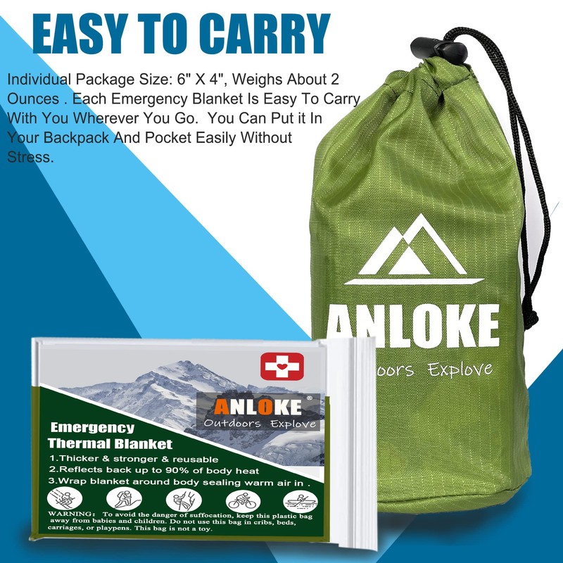 ANLOKE Emergency Blankets Mylar Thermal Blanket (4 Pack) of Space
