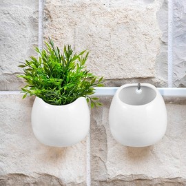 WINOMO 2 pieces ceramic wall flower pots, hanging planter, flower vase, succulents, pots without hole (white)
