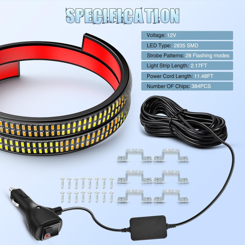 Nilight 2PCS 24 inch Truck Grille Strobe Lights Strip 384