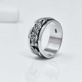 Treasure Bay MENS 10MM Dragon Ring, 925 Sterling Silver Spin Stress Relief Ring - Available in Sizes: P R T U W Y Z (T)