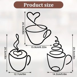 Qianyu 3 Pcs Coffee Cup Metal Wall Art Vintage Black Coffee Cup Wall Decor Self-Adhesive Removable Bar Sign Hanging Wire Accessories for Home Office Kitchen Restaurant Dining Room Shop