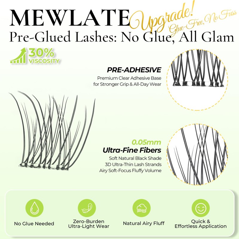 Self Adhesive Eyelashes, Press on No Glue Pre Glue D