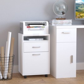 HOMCOM Mobile File Cabinet Organizer with Drawer and Cabinet, Printer Stand with Castors, White