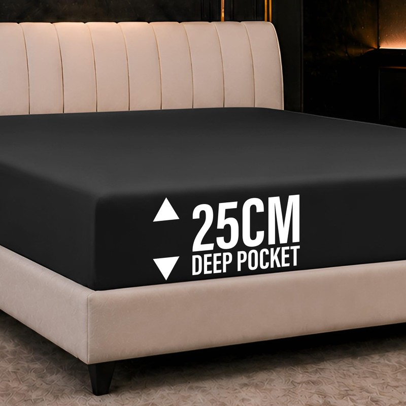 Imperial Rooms Super King Fitted Sheet 180x200cm, Black - Deep