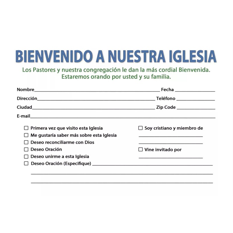 Tarjetas de Bienvenida para Iglesias / Paquete de 50 ,