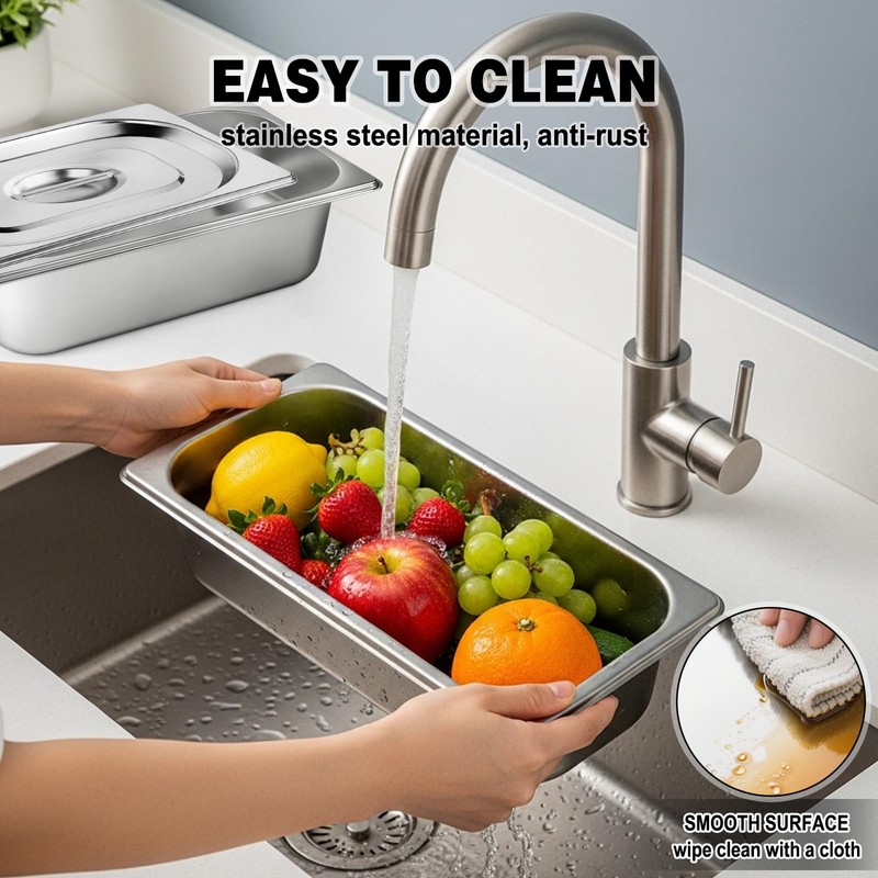 West Bay 4 Pack 1/3 Hotel Pan with Lids, 4''