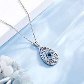 AXOMY Evil Eye Necklace 925 Sterling Silver Moonstone Evil Eye Pendant Necklace Evil Eye Lucky Protection Jewelry Gifts for Women