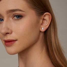 JotCa White Gold Cubic Zirconia Stud Earrings Hypoallergenic Stainless Steel CZ Earrings Multicolor Round Birthstone Stud Earrings for Women Birthday Jewelry Crystal