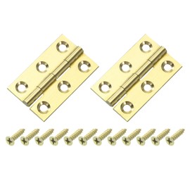 sourcing map 2 Pcs Folding Butt Hinges, 1.5 Inch Brass Small Door Hinges Butt Cabinet Hinges Folding Craft Hinges with Screws for Door Wooden Boxes Windows Dressers, Gold Tone