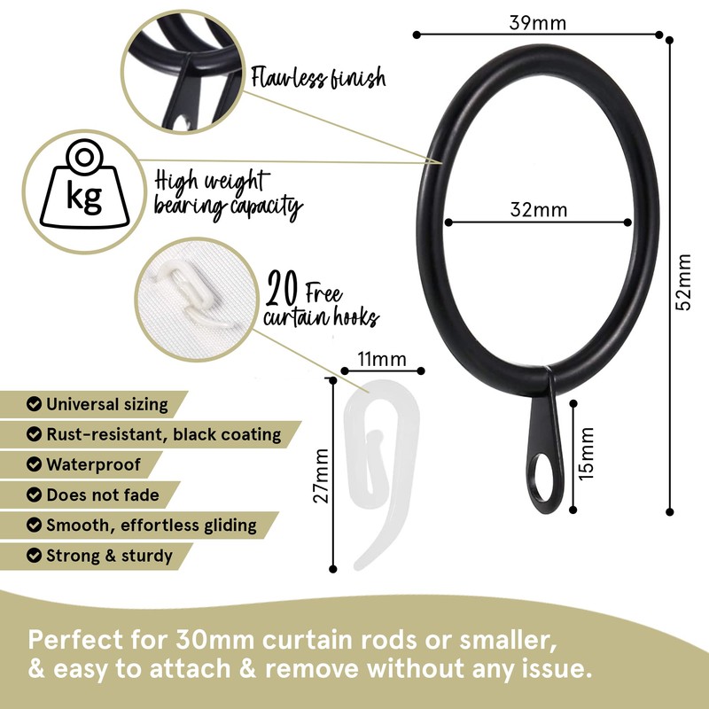 Curtain Rings With Eyelet by Smith’s® | Black / 20