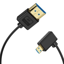 Kework 1ft Micro HDMI to HDMI Silicone Cable, OD 3.8mm Ultra Thin HDMI 2.1 Cord, Right Angle Micro HDMI Male to Straight HDMI Male 48Gbps Ultra High Speed Cable, 10K@96Hz, 8K@60Hz, Dynamic HDR