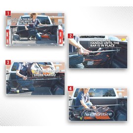 Mytee Products 2 Pack 40"-70" Ratcheting Cargo Bar for Pickup Truck Bed with 60”x24” Storage Net - Adjustable Load Lock Bars - Truck Bed Cargo Stabilizer Bar for Semi Trailers, SUV & Bed Divider