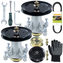 Lawneagle 2 Pack Greased 587819701 Spindle Assembly Kit with 197473 Pulley 532196106 Idler Pulley 532177968 Idler Pulley 584453101 V-Belt Replaces Husqvarna 587819701 Mandrel Assembly, 587125401