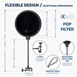 IXTECH Pop Filter for Mic Pop Filter for Blue Yeti Microphone Pop Filter Mic Pop Filter Dual Layered Sound Shield Guard Windscreen with a Flexible 360 Degree Gooseneck Clip Stabilizing.