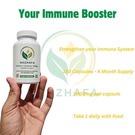 Vitamin C 1000mg - High Strength, Halal & Vegan Capsules | Enhanced with Rosehip & Acerola | Immune Support, Collagen Boost & Antioxidant Protection | Nazhafa