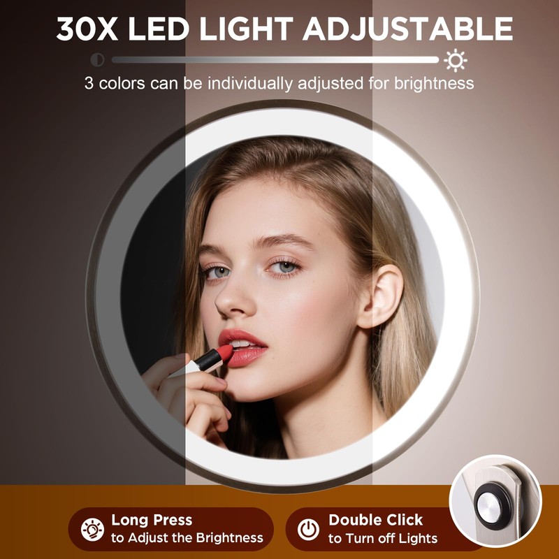 Makeup Mirror with Light, 30x Magnifying Mirror with 3 Lights