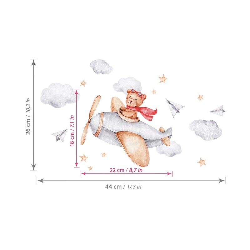 Little Deco DL871-8 Wall Sticker Bear in Plane for Children's