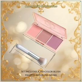 3 Color Blush Palette with Brush for Cheeks - Natural Matte Pink Contour Powder Blush, 3 in 1 Long Lasting, Blendable, Travel Size for Face Beauty, Blendable Trio for Cheeks, All Skin Tones