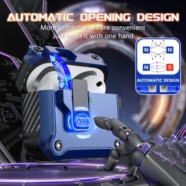 R-fun Compatible with AirPods 4th Gen Case, Full Drop Protection Auto Pop-Up Lid and Lock Design with Cleaner Kit and Keychain for AirPods 4 2024-Blue