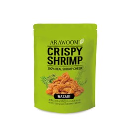 ARAWOOM - Real Crispy Shrimp Cheek Snack - 100% Real Black Tiger Shrimp - 2 ounce (Pack of 1) - Wasabi Flavor - Crunchy Treat for Seafood Lovers High-Protein Savory Snack Ready-to-eat On-to-go