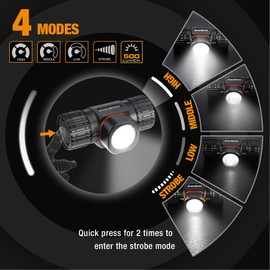 EverBrite - Faro recargable de 500 lúmenes LED recargable con 4 modos de luz, base magnética y correa para la cabeza ajustable, perfecto para camping, senderismo, espeleología, pesca