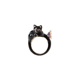 Anna Sui SAMR0780L XD Black Cat Motif Ring, Metal, No Gemstone