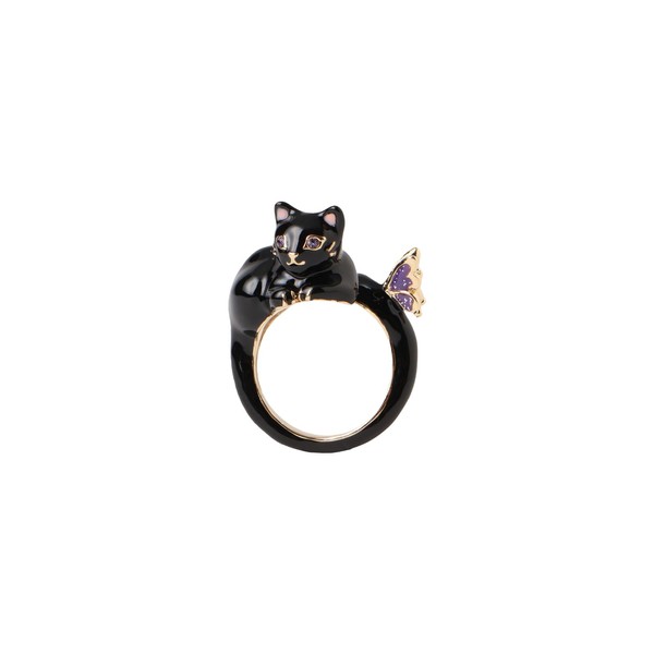 Anna Sui SAMR0780L XD Black Cat Motif Ring, Metal, No