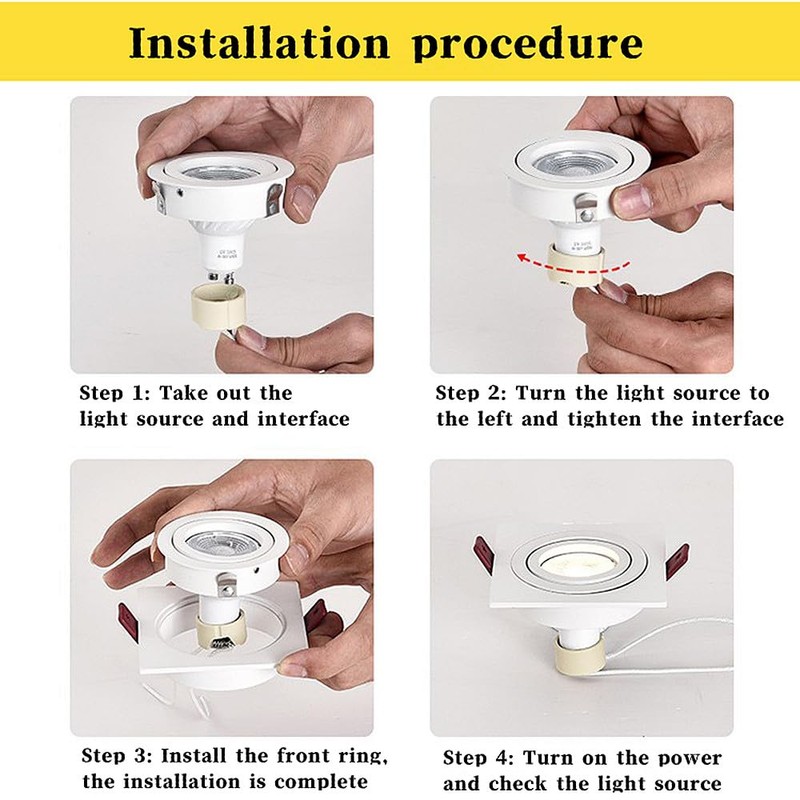BRENDAXIN Square Black Double-Head GU10 Downlight housing, recessed Spotlight Frame,