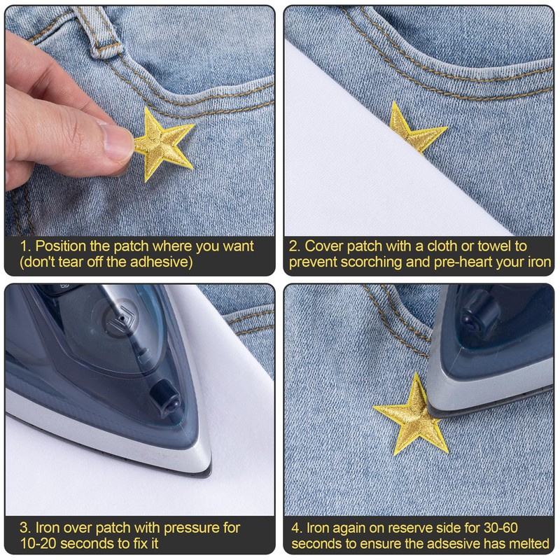 PAGOW 30 Pcs Gold Star Iron on Patch, 1 Inch