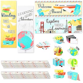 Bulletin Board Borders and Cutouts, Travel Theme Classroom Decor (42 Pieces)
