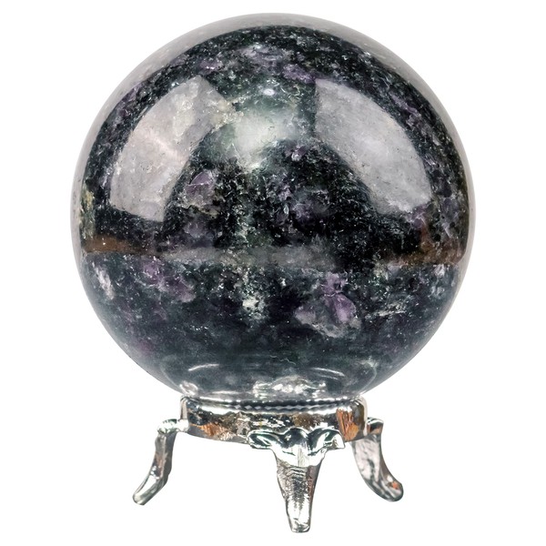 Crocon 45mm Iolite Stone Sphere Ball with Metal Stand 1400+ Carats Gemstone Ball Healing Sphere Sculpture Figurine for Fengshui Divination Home Decoration Photography Crystal Sphere