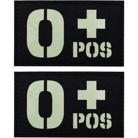 Glowing Dark Tactical Blood Type Patches O+ Positive POS Blood Type Group Identification Tags, Tactical Bracelet Emblem Badges Patches for Clothing (O+)