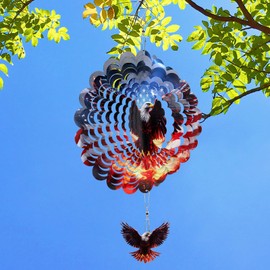 Rngmsi American Flag Eagle Hanging Wind Spinner Outdoor, 12 Inches 3D Stainless Steel Yard Decorations, American Eagle Home Yard Art Gifts for Women