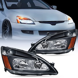 Nilight Headlight Assembly for 2003 2004 2005 2006 2007 Accord Replacement Headlamp Black Housing Amber Reflector
