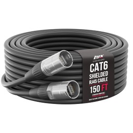 LyxPro 150 Feet Shielded CAT6 Ethercon Cable - Professional Audio & Lighting RJ45 Cable, Studio-Grade Sound Transmission, Extreme Durability - Black