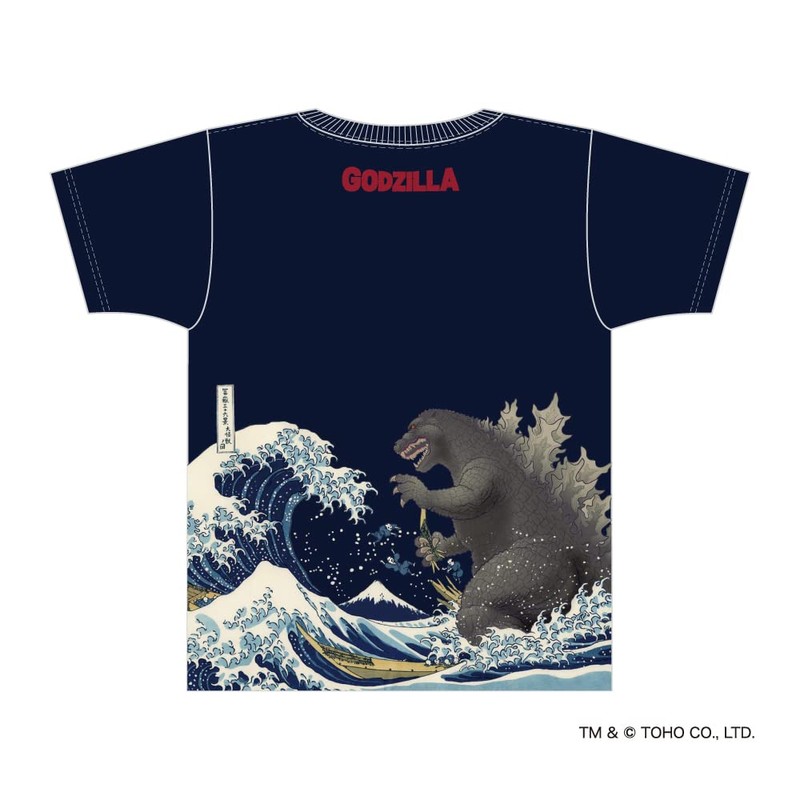 Godzilla T-Shirt Thirty-six Views of Mt. Fuji Hokusai Navy Blue