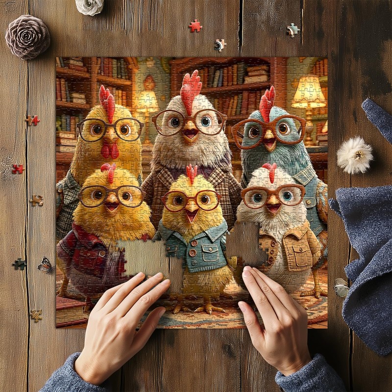 Funny Chicken Puzzles for Adults 1000 Pieces, Cozy Chicken Study