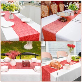 Table Runner 12 x 108 inch Glitter Gold Table Runner Rectangle for Graduation Party Supplies Decorations Wedding Birthday & Baby Shower (Red, 1)