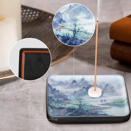YINECO Incense Holder Modern Insence Ash Catcher or Insense Stick Holder for Décorations for Home, Perfect for Meditation Yoga Relaxation, Home Decor (Square Plate - Green Tree)