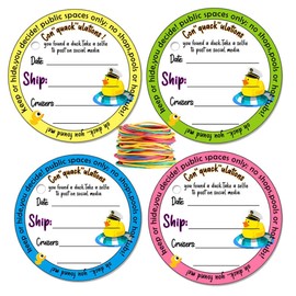 Duck Tags, Cruising Rubber Duck Ducking Game Cards, Cruise Tag, 2.5inches Circle Cruise Tag with Hole and Rubber Bands, 35 Pack (4 Color)