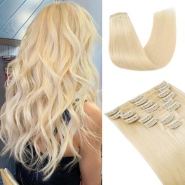 UK-Fashion-Shop Human Hair Extensions Clips in Real Hair Extension 8pcs 18 clips Long Straight Natural 10inch(50g)#613 Bleach Blonde