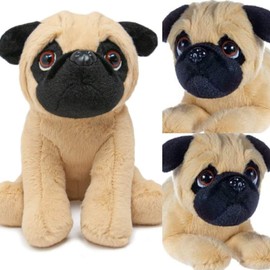 Super Cute Sitting Pug Plush Dog Approx. 20 cm x 15 cm x 13 cm, Cuddly Toy, Plush Dog, Soft Toy Puppy, Classic Soft Plush