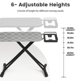Ironing Board Full Size with Heat Resistant Cover and Extra Thick Padding, 43 * 13inch Ironing Board with Non-Slip Sturdy Legs,Height Adjustable Wide Grey Grid