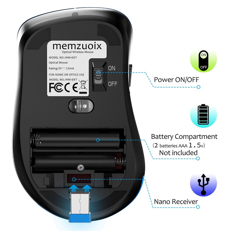 memzuoix - mouse inalámbrico portátil 2.4G, 1200 DPI inalámbrico óptico