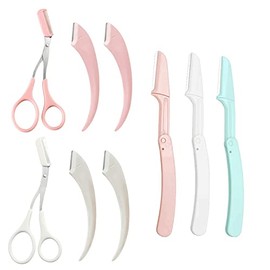 9PCS Eyebrow Trimmer Set Eyebrow Scissors with Comb Face Razors for Women Stainless Steel Curved Eyebrow Razor Folding Eyebrow Shaving Knife Any Skin Type Hair Removal Accessories for Men Women