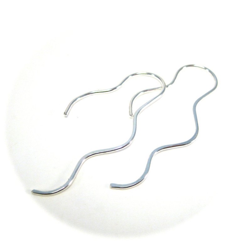 Wavy Silver Thread Through Earrings
