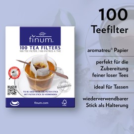 finum® 100 TEA FILTERS + Stick Tea Bags For Loose Tea Made Of Paper Biodegradable Tea Filter Paper FSC Certified Filter Bags For Cups